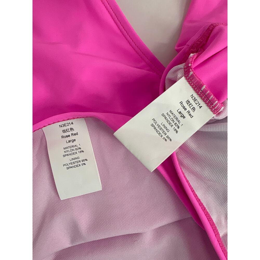NEW Women’s pink two piece swimsuit bikini set Sz Large high cut leg ruffle trim - Picture 2 of 8